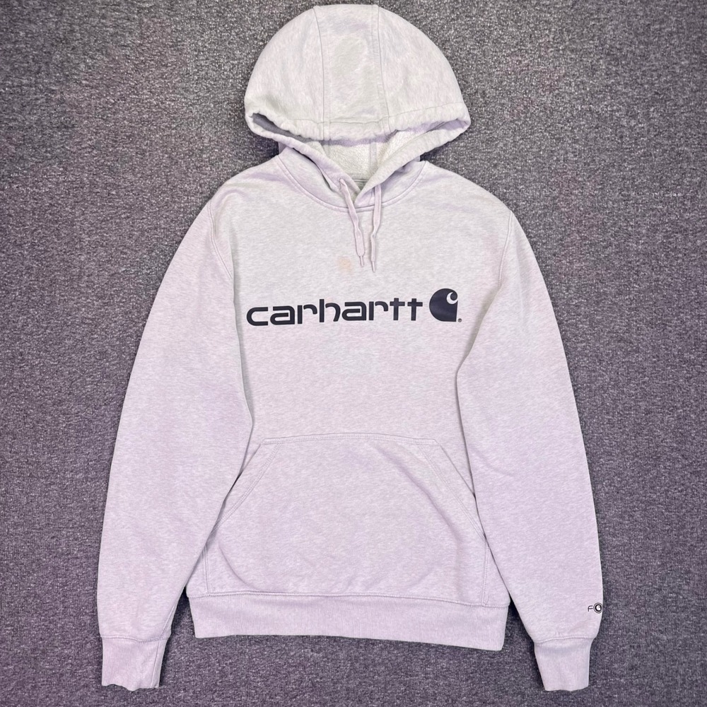 Carhartt Hoodie Mens Small Gray Relaxed Fit Casual Force Logo Pullover 103873